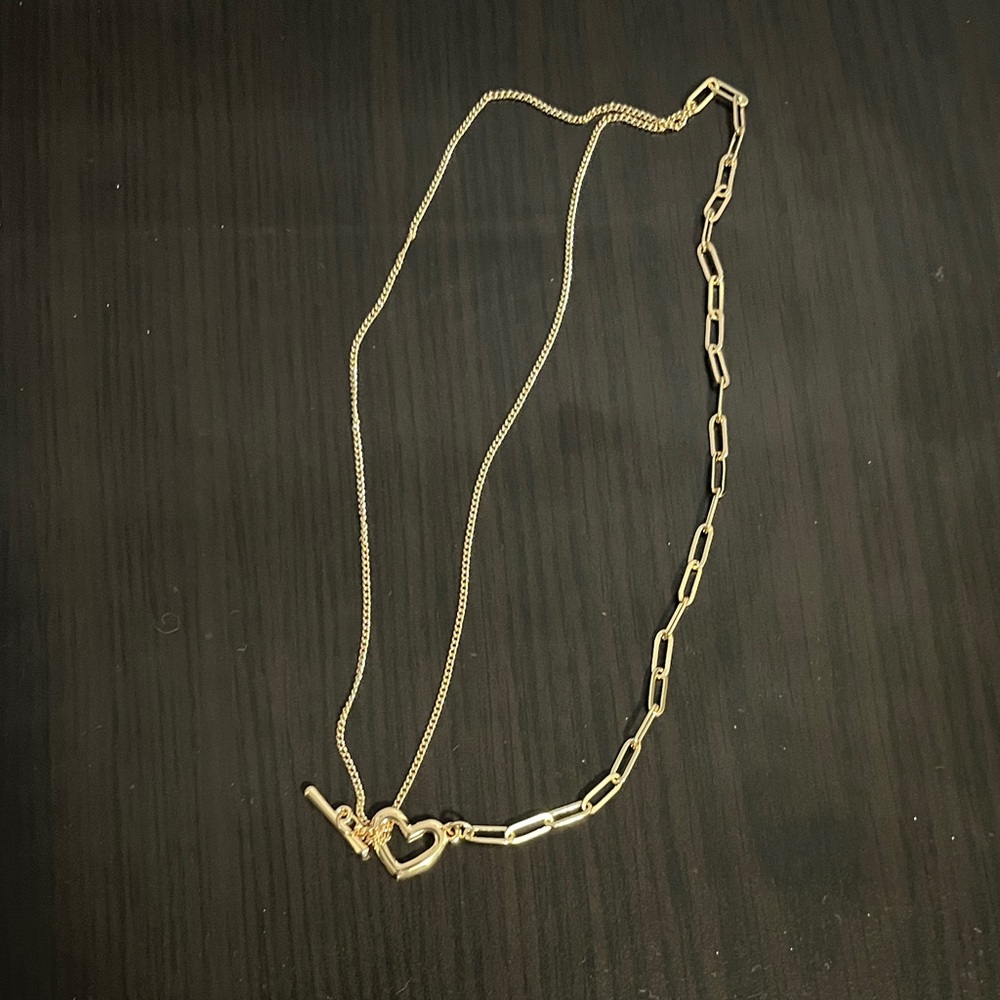 New Heart Necklace Gold-Colored Metal Chain Shiny Elegant Romantic Gift